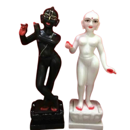 Painted Hindu Marble Radha Krishna Statue