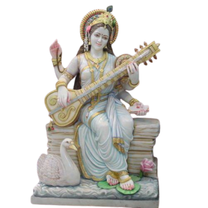 White Hindu Maa Saraswati Statue, For Worship,