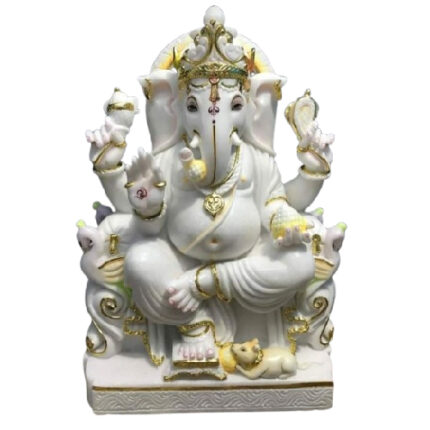 Lord Ganesh White Marble Statue