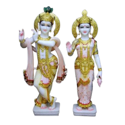 Multicolor Painted Decorative Marble Radha Krishna Statue, for Temple And Home,