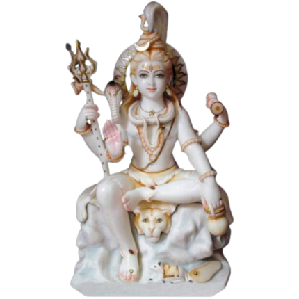White Painted Marble Lord Shiva Statue, For Worship