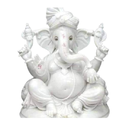 Painted Hindu White Marble Lord Ganesha Statue