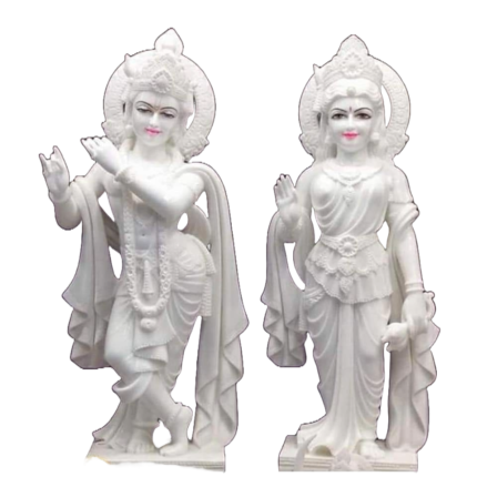 White Plain Marble Radha Krishna Statue